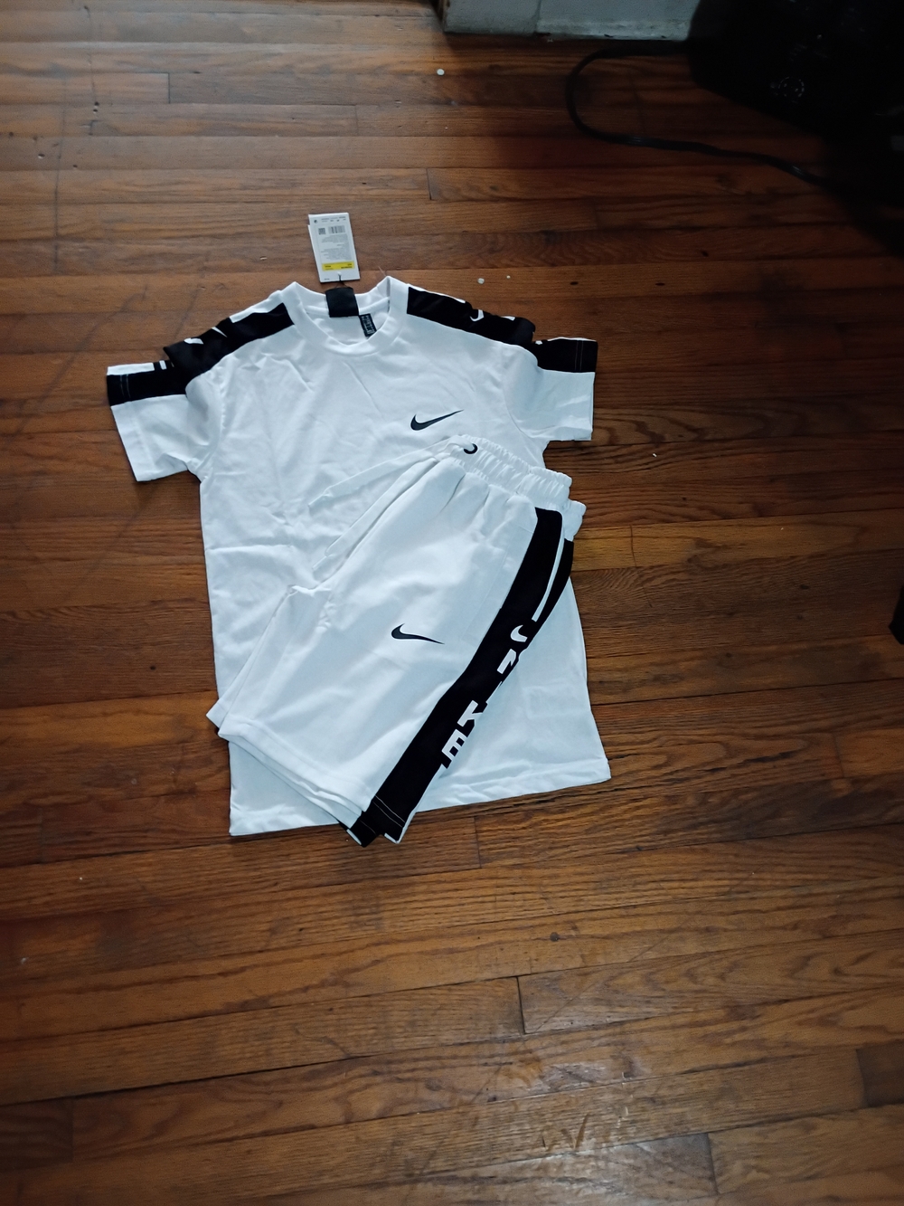 Nike White and Black Kids' Athletic Tee & Shorts Set